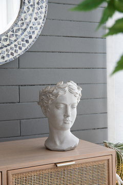 Greek Style Cement Head Planter - Unique Indoor Outdoor Home Garden Decor, 7" x 11"