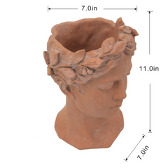 Elegant D7x11" Visage Head Bust Planter, Brown – Antique Inspired Design for Home & Garden