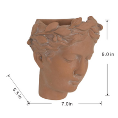 Antique-Inspired Visage Head Bust Planter – 7x5.5x9" Brown Cement Home & Garden Wall Planter