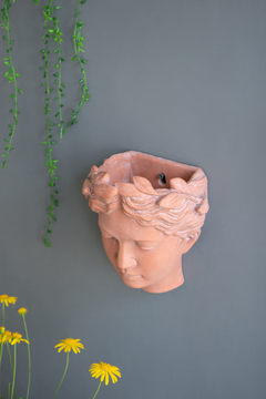 Antique-Inspired Visage Head Bust Planter – 7x5.5x9" Brown Cement Home & Garden Wall Planter