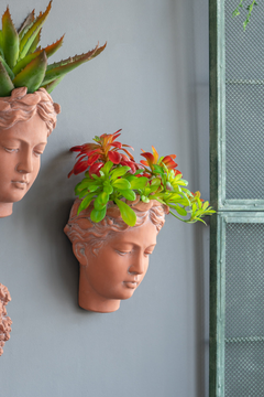 Antique-Inspired Visage Head Bust Planter – 7x5.5x9" Brown Cement Home & Garden Wall Planter