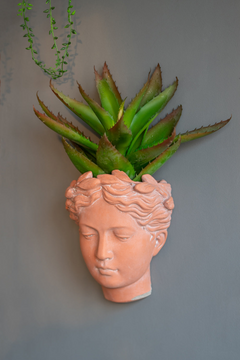 Antique-Inspired Visage Head Bust Planter – 7x5.5x9" Brown Cement Home & Garden Wall Planter