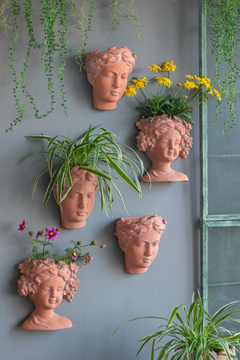 Antique-Inspired Visage Head Bust Planter – 7x5.5x9" Brown Cement Home & Garden Wall Planter