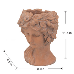 8x9x11.5" Greek Style Brown Head Bust Planter - Cement Indoor Outdoor Garden Decor