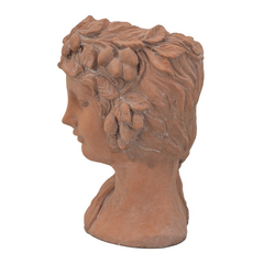 8x9x11.5" Greek Style Brown Head Bust Planter - Cement Indoor Outdoor Garden Decor