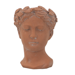 D6x9" Visage Head Bust Planter, Brown - Antique-Inspired Cement Planter for Home & Garden