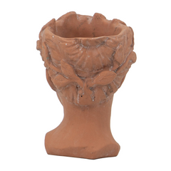 D6x9" Visage Head Bust Planter, Brown - Antique-Inspired Cement Planter for Home & Garden