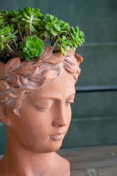 D6x9" Visage Head Bust Planter, Brown - Antique-Inspired Cement Planter for Home & Garden