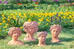 D6x9" Visage Head Bust Planter, Brown - Antique-Inspired Cement Planter for Home & Garden