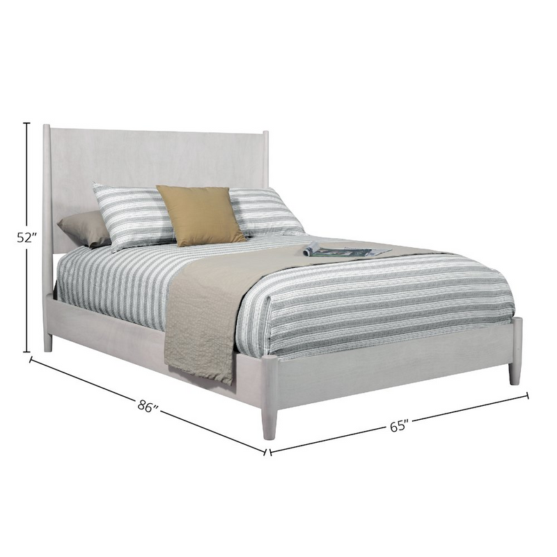 Stylish Flynn Mid Century Modern Queen Panel Bed in Gray - Durable Solid Mahogany Frame