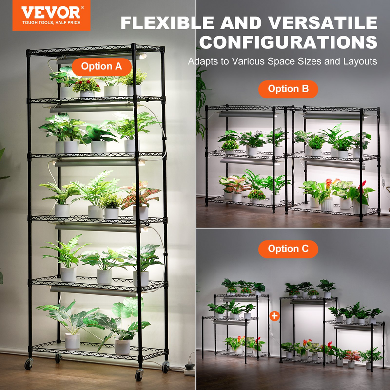 VEVOR DIY Plant Stand with Grow Lights - 6 Tiers, 192W, 70.9