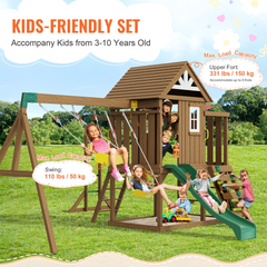 VEVOR 10-in-1 Wooden Swing Set - Outdoor Playground with Slide & Fort | Safe & Fun for Kids Ages 3-10