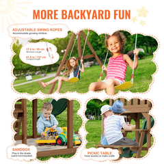 VEVOR 10-in-1 Wooden Swing Set - Outdoor Playground with Slide & Fort | Safe & Fun for Kids Ages 3-10