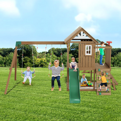 VEVOR 10-in-1 Wooden Swing Set - Outdoor Playground with Slide & Fort | Safe & Fun for Kids Ages 3-10