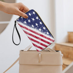 Patriotic USA Flag Leather Wallet with Wristlet Strap