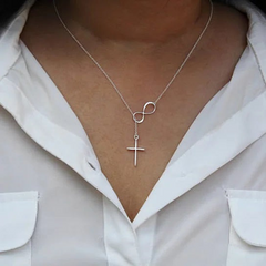 Symbol Of Infinity And Holy Cross With Lariat Style Chain - Faithful Jewelry