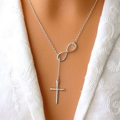 Symbol Of Infinity And Holy Cross With Lariat Style Chain - Faithful Jewelry