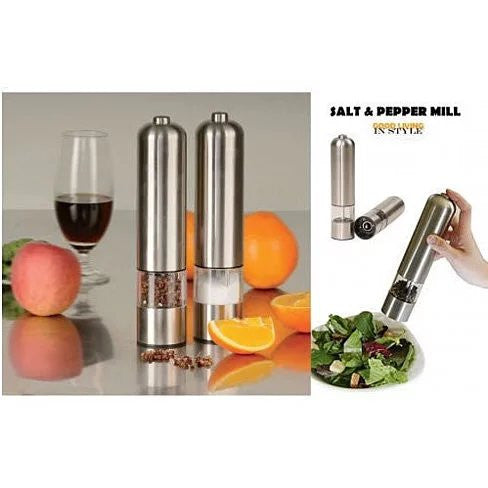 Sleek Stainless Steel Electric Salt & Pepper Mills - Adjustable Coarseness, Built-in Lights | You and Me