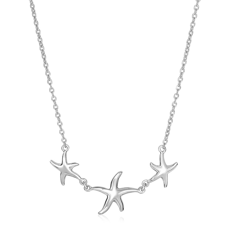 Elegant Sterling Silver Necklace with Three Starfish - 18 Inch Cable Chain