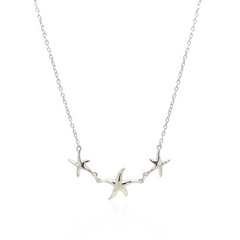 Elegant Sterling Silver Necklace with Three Starfish - 18 Inch Cable Chain