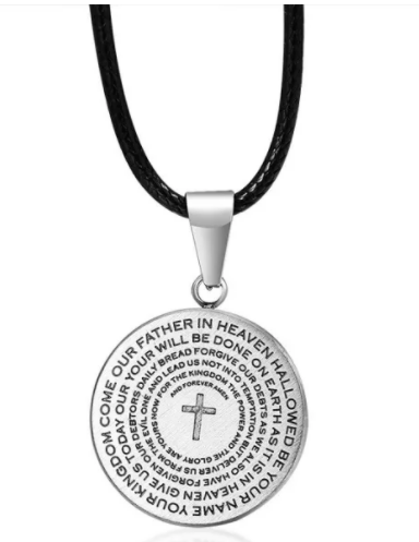 Steel Prayer Cross Necklace - Stainless Steel, Choice of Silver or Black