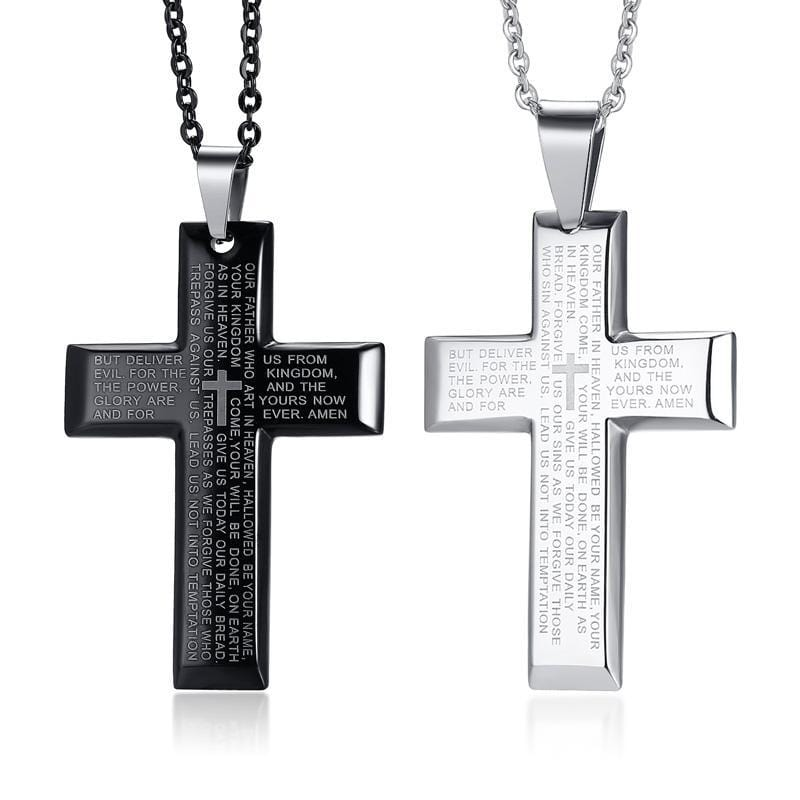 Bible Verse Cross Necklace - Stainless Steel Pendant with Chain