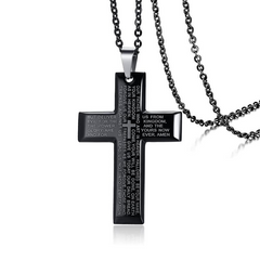 Bible Verse Cross Necklace - Stainless Steel Pendant with Chain