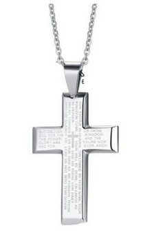 Bible Verse Cross Necklace - Stainless Steel Pendant with Chain