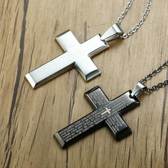 Bible Verse Cross Necklace - Stainless Steel Pendant with Chain