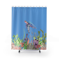 Sea Turtle Ocean Floor Shower Curtain for Ocean/Sea Themed Bathroom Decor