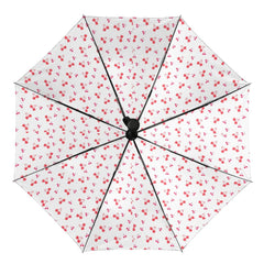 Automatic Black Umbrella with Cherry Hearts Print on the Inside Valentines Umbrella Gift