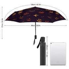 Black Halloween Pumpkin Faces Automatic Folding Umbrella with Anti-UV