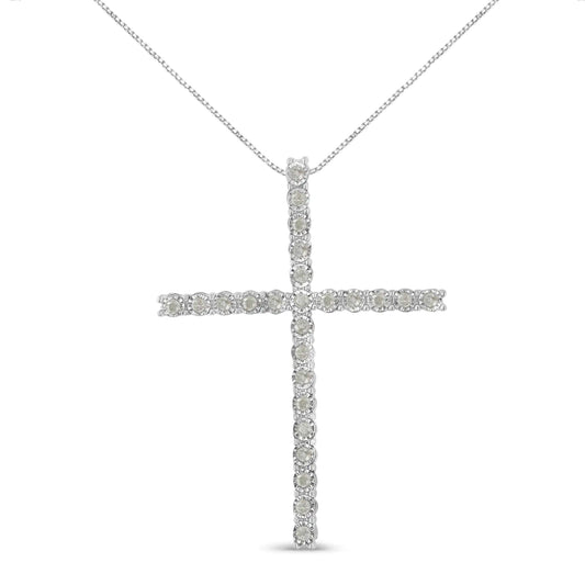 .925 Sterling Silver 1/2 Cttw Brilliant Cut Diamond Miracle-Set Cross 18" Unisex Pendant Necklace (I-J Color, I3 Clarity)