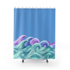 Blue Ocean Waves Shower Curtain for Ocean/Sea Themed Bathroom Decor