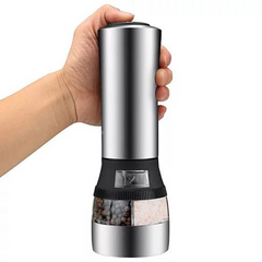 Perfect Blend Electric Salt and Pepper Grinder - Premium Stainless Steel 2-in-1 Grinder for Effortless Seasoning - Adjustable Coarseness, Space-Saving Design, Battery Operated