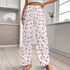 Heart Cherries Drawstring Women Wide Leg Pajamas Pants