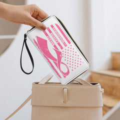 Breast Cancer Awareness Robbon Leather Wallet with Wristlet Strap