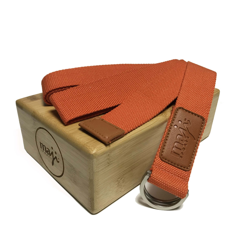 Maji Sports Bamboo Yoga Block & Strap Combo - Eco-Friendly Yoga Accessories for Flexibility & Stability