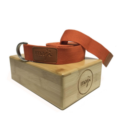 Maji Sports Bamboo Yoga Block & Strap Combo - Eco-Friendly Yoga Accessories for Flexibility & Stability