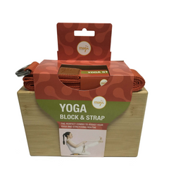 Maji Sports Bamboo Yoga Block & Strap Combo - Eco-Friendly Yoga Accessories for Flexibility & Stability