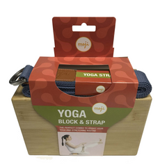 Maji Sports Bamboo Yoga Block & Strap Combo - Eco-Friendly Yoga Accessories for Flexibility & Stability