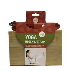 Maji Sports Bamboo Yoga Block & Strap Combo - Eco-Friendly Yoga Accessories for Flexibility & Stability