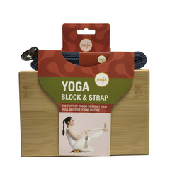 Maji Sports Bamboo Yoga Block & Strap Combo - Eco-Friendly Yoga Accessories for Flexibility & Stability