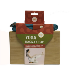 Maji Sports Bamboo Yoga Block & Strap Combo - Eco-Friendly Yoga Accessories for Flexibility & Stability