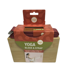 Maji Sports Bamboo Yoga Block & Strap Combo - Eco-Friendly Yoga Accessories for Flexibility & Stability