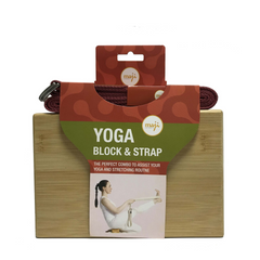 Maji Sports Bamboo Yoga Block & Strap Combo - Eco-Friendly Yoga Accessories for Flexibility & Stability