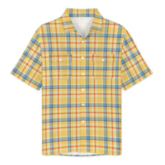 Men's Yellow Short Sleeve Dress Casual Shirt with Pockets Regular and Plus Size