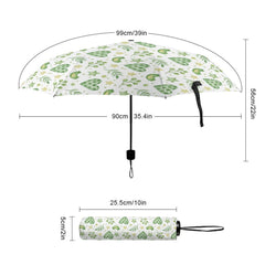 Lightweight 3-fold Umbrella with Green Hearts and Birds Valentines Umbrella Gift