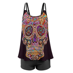 Women's Day of the Dead Skull Tankini Two Piece Swimsuit