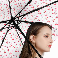 Automatic Black Umbrella with Cherry Hearts Print on the Inside Valentines Umbrella Gift